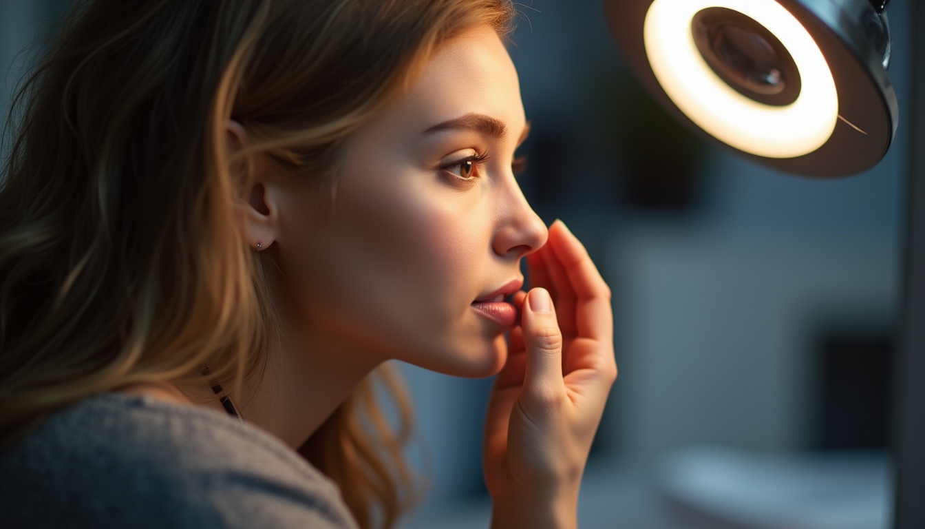 O artistă de micropigmentare în timpul unui curs, concentrându-se pe un model, cu instrumente specifice pe masă