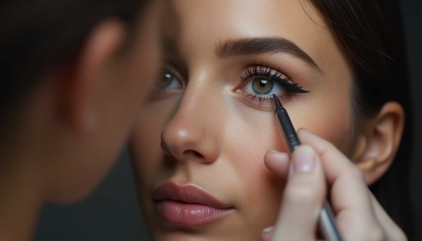Femeie cu micropigmentare eyeliner perfectă, zâmbind, demonstrând beneficiile conturului durabil al ochilor.
