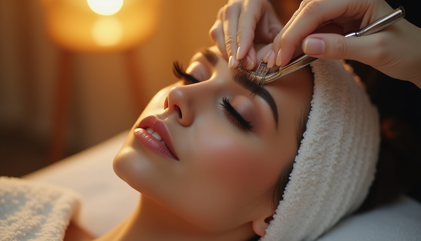 Femeie cu gene laminate, evidențiind preturi laminare gene