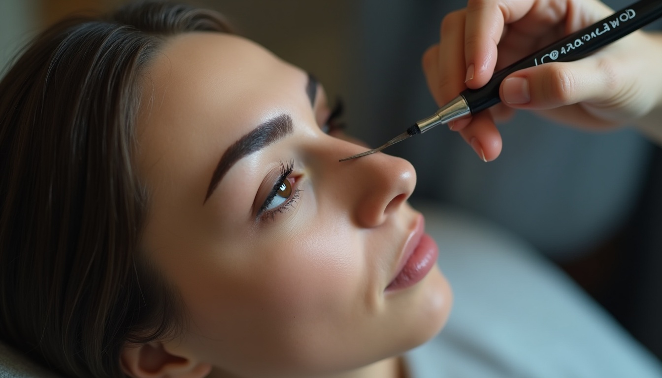 O femeie zâmbește, prezentând sprâncene perfect tatuate, cu o formă naturală și definită.