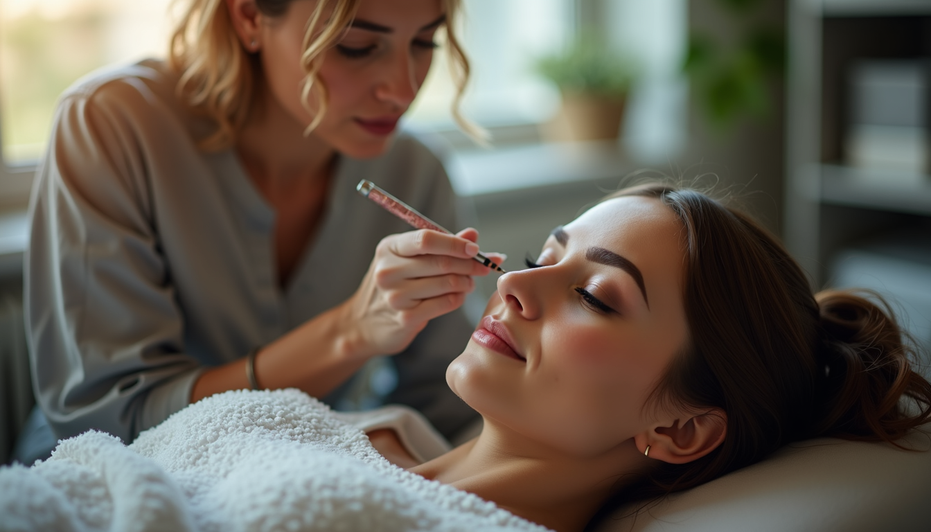 Femeie zâmbind cu sprâncene perfect conturate după tatuaj sprancene, evidențiind valoarea prețului